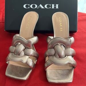 Coach Kellie Leather Heels Sandals Metallic Platinum Champagne 9.5